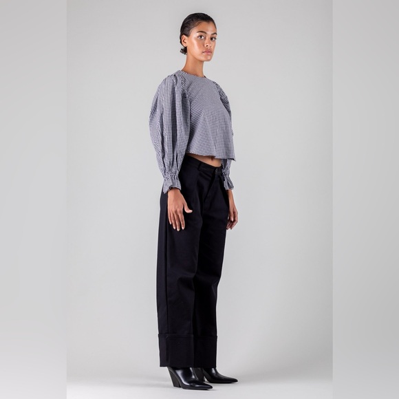 Toit Volant Black and White Gingham Puff Sleeve Top - Picture 3 of 10